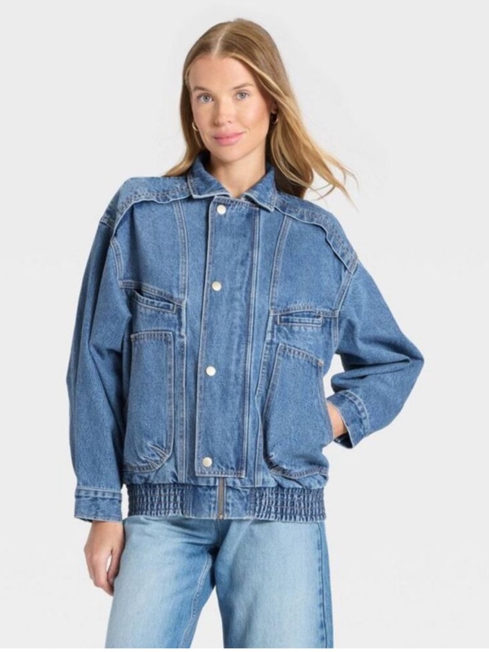 Universal Thread Women’s Relaxed Denim Bomber Jacket Medium Wash Size Large NWOT